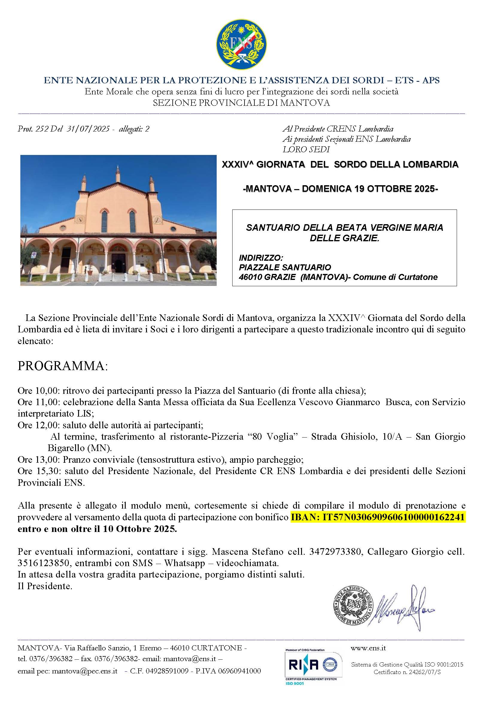 prot.252 del 31.07.2025 programma G.S.Lombardia 19.10.2025